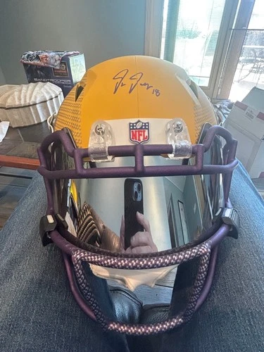 Justin Jefferson Vikings Signed Helmet Full Size Visor authentic BECKETT