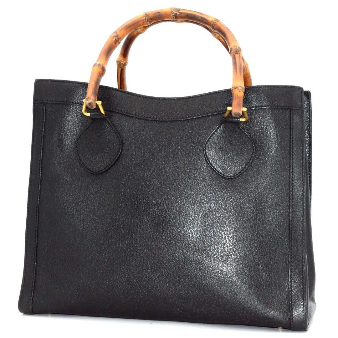 Gucci Diana Bamboo Leather Tote Bag in Black Unisex A4 Size Pre-Owned