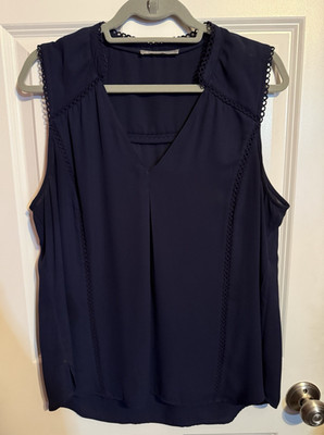 Daniel Rainn; Women SIZE XL; NAVY Sleeveless V-neck Lightweight blouse