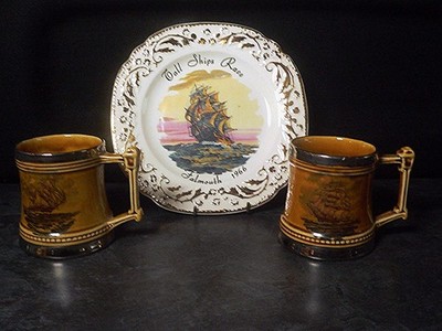 Vintage Britannia Designs Tall Ships Race Falmouth 1966 Plate & Two Tankards