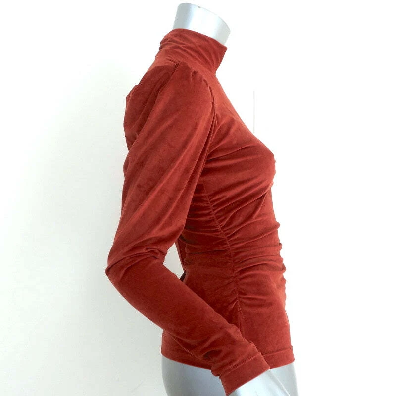 A.L.C. Top manga abullonada cuello falso Joss jengibre terciopelo acanalado talla pequeña Foto 3 de 4