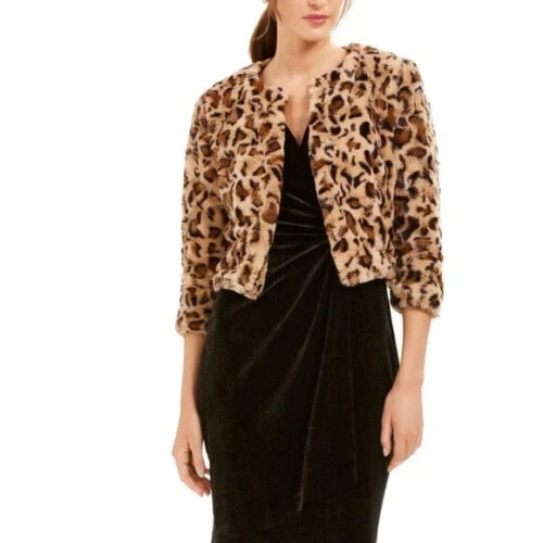Calvin Klein Short Length Animal Print Faux Fur Cardigan Shrug Evening Sweater