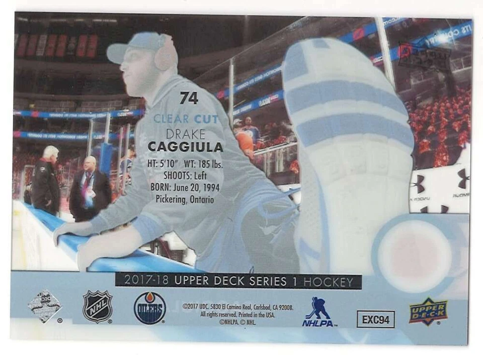 DRAKE CAGGIULA 2017-18 Upper Deck Clear Cut #74 Oilers ID:3836 - Image 2 of 2