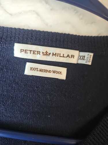 Maglione uomo PETER MILLAR 'Corona morbida 100% merino scollo a V' blu elasticizzato 2XL usato in ottime condizioni - Foto 4 di 7