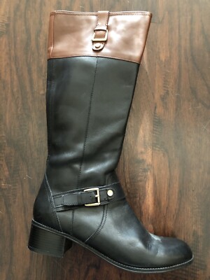 Pre-owned Bandolino Women's Black Brown Equestrian Boots