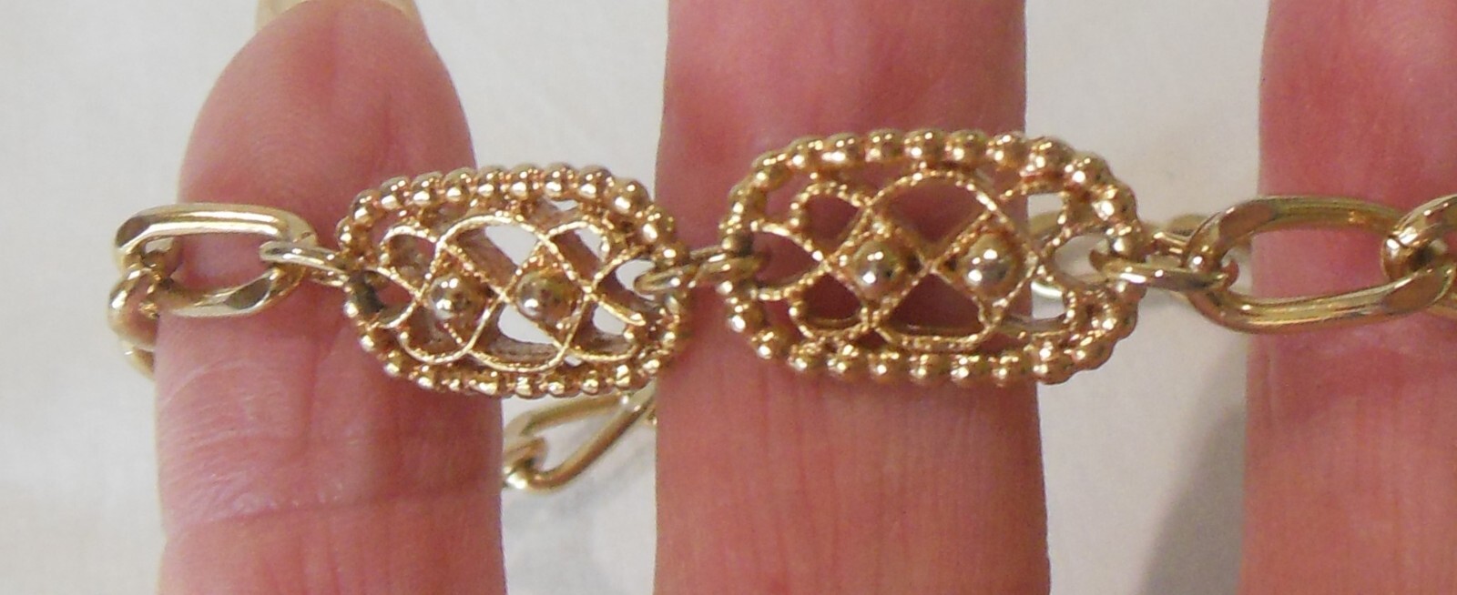 Gold-tone Filigree Rectangular Beaded Lozenge Cur… - image 7