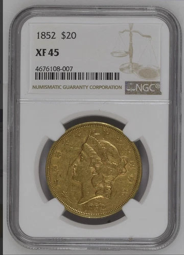1852 $20 GOLD LIBERTY HEAD DOUBLE EAGLE NGC XF 45