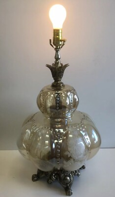 VTG. Fenton Lamp Hollywood Regency Design Light Golden Glass Bubble 3 Way