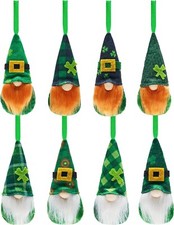 St Patricks Day Decorations Gnome Irish Leprechaun Set of 8, Green Hat Doll Face