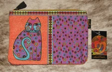 Laurel Burch Dotted Cat ~ #LB8510C Canvas 8.5"x6" Cosmetic Bag~Feline~Orange