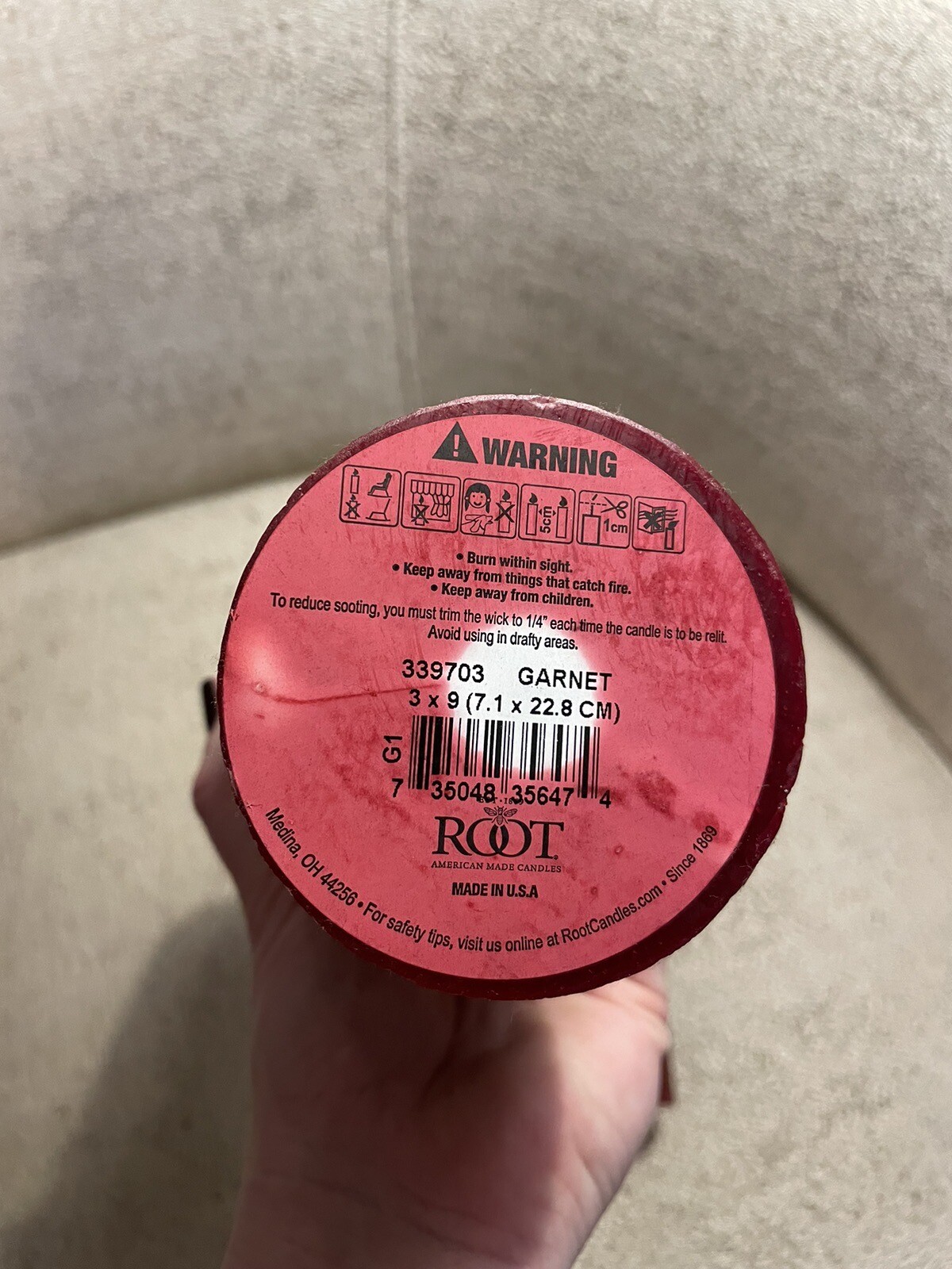 Root Timberland Burgundy 3x9 Pillar Candles