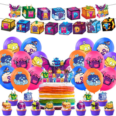 30tlg Blox Fruits Thema Party Supplies mit Banner Cupcake-Topper Ballon Neu