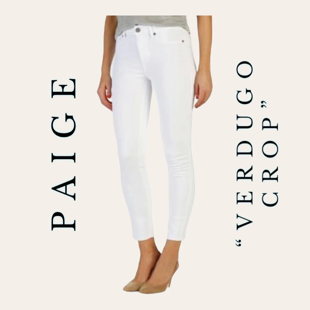 WOMEN S PAIGE VERDUGO CROP WHITE DENIM JEANS SIZE 29 RAW HEM SKINNY