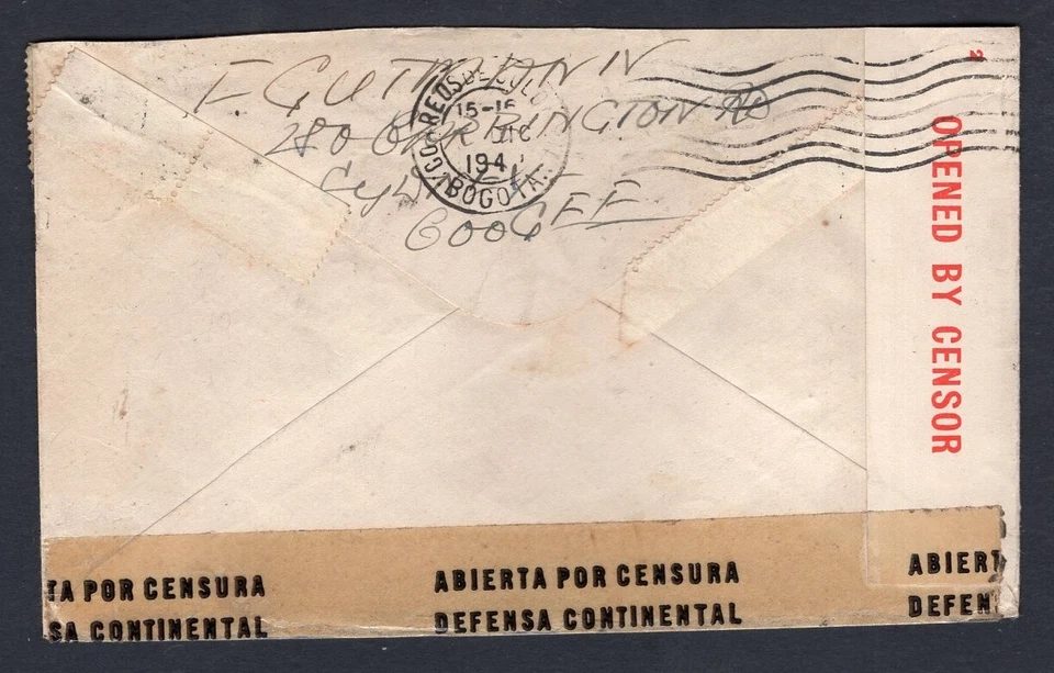 AUSTRALIA 1944 Dual Censored Cover to COLOMBIA - Image 2 of 2