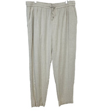 Zara Pants Woman XL Linen Blend Pull On Pockets Neutral Tapered Ankle Beach Work