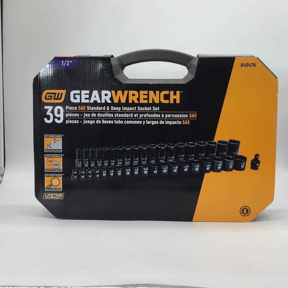 GEARWRENCH 1/2 Drive 6-Point SAE Standard & Deep Impact Socket Set 39-Piece