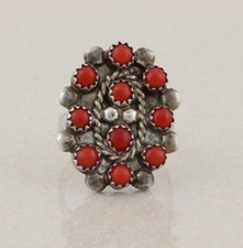 Sterling Silver Coral Ring Size 7 3/4