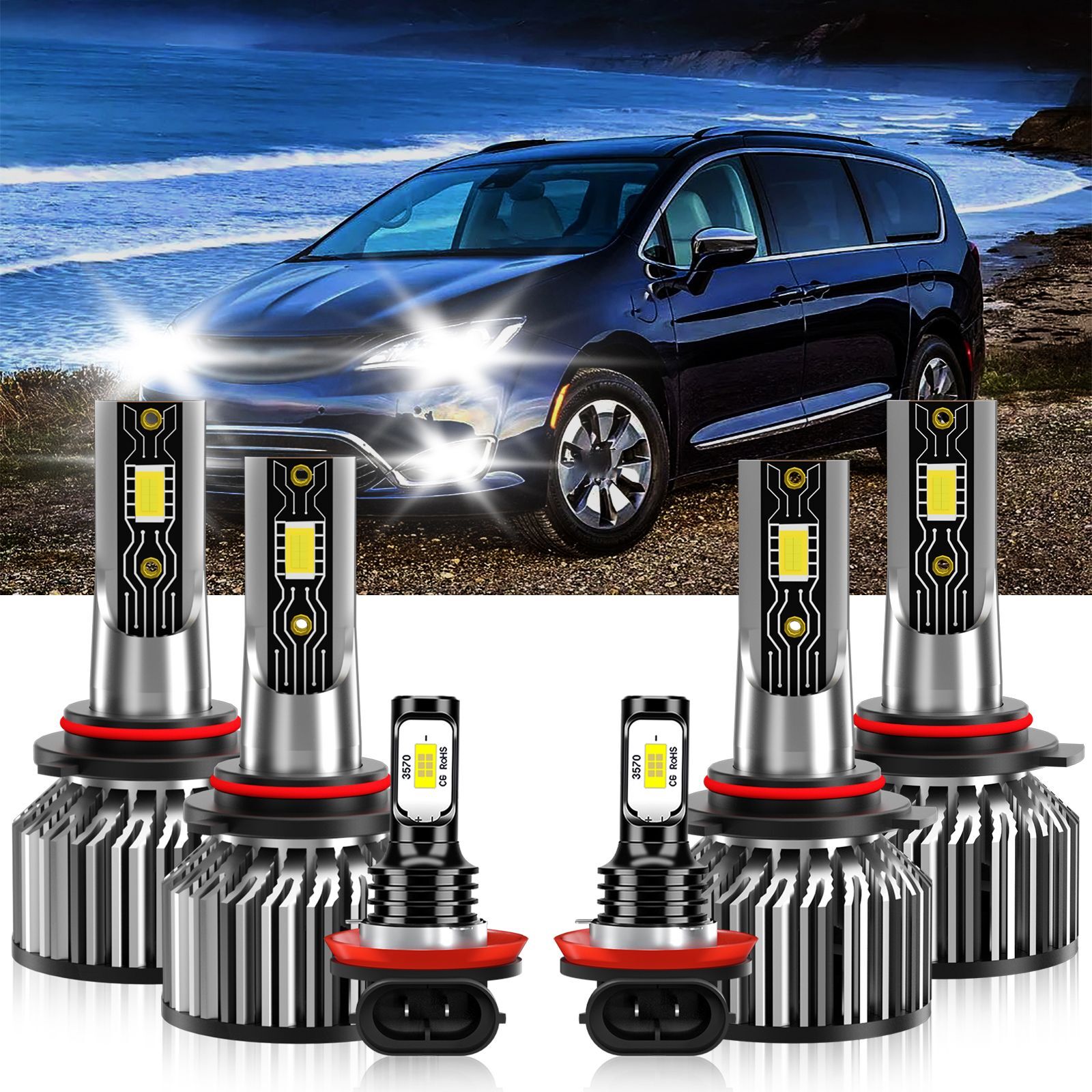 For Chrysler Pacifica 2017-2020 Combo LED Headlight High Low+Fog light Bulbs Kit