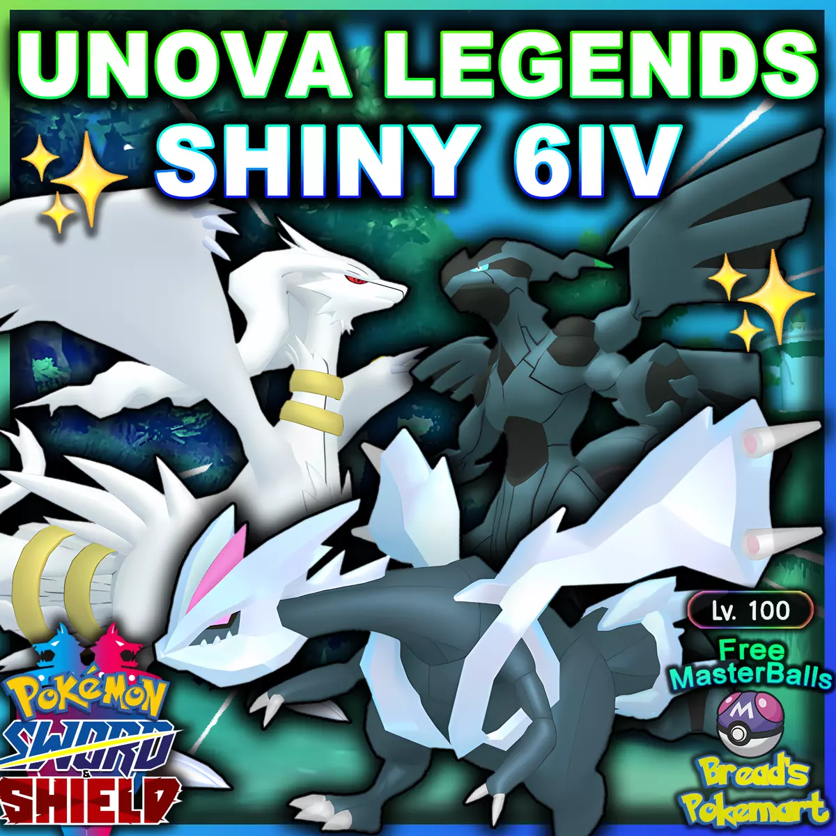 ✨ Shiny ✨ 6IV Kyurem + Reshiram + Zekrom /w Master balls Pokemon Sword &  Shield