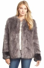 VERA WANG COAT Women's Scarlett Faux Fur Collarless Contrast Coat Size S