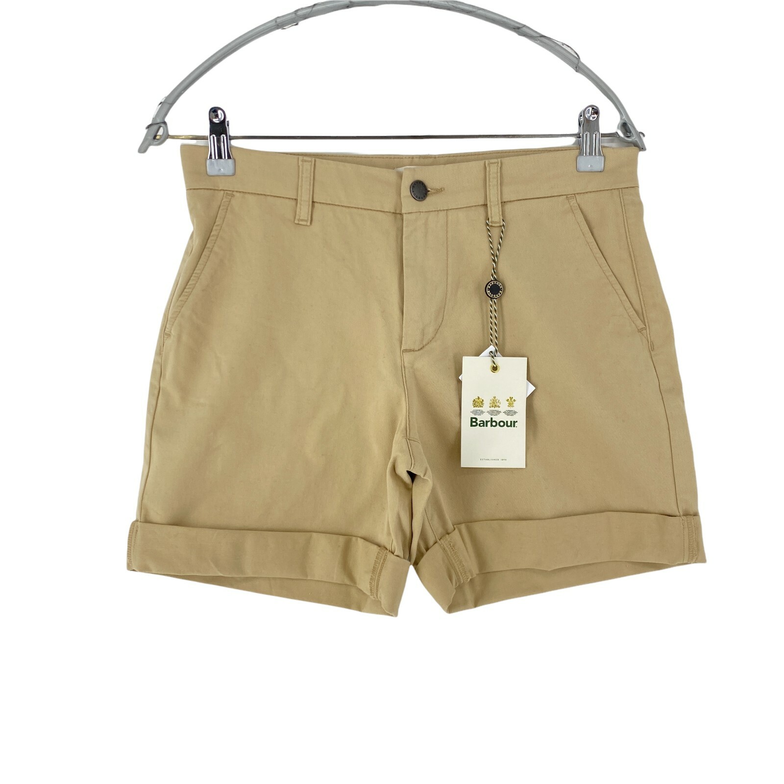 Barbour Mujer Marrón Elástico Corte Normal Bermudas Chino Shorts Talla 8-W29