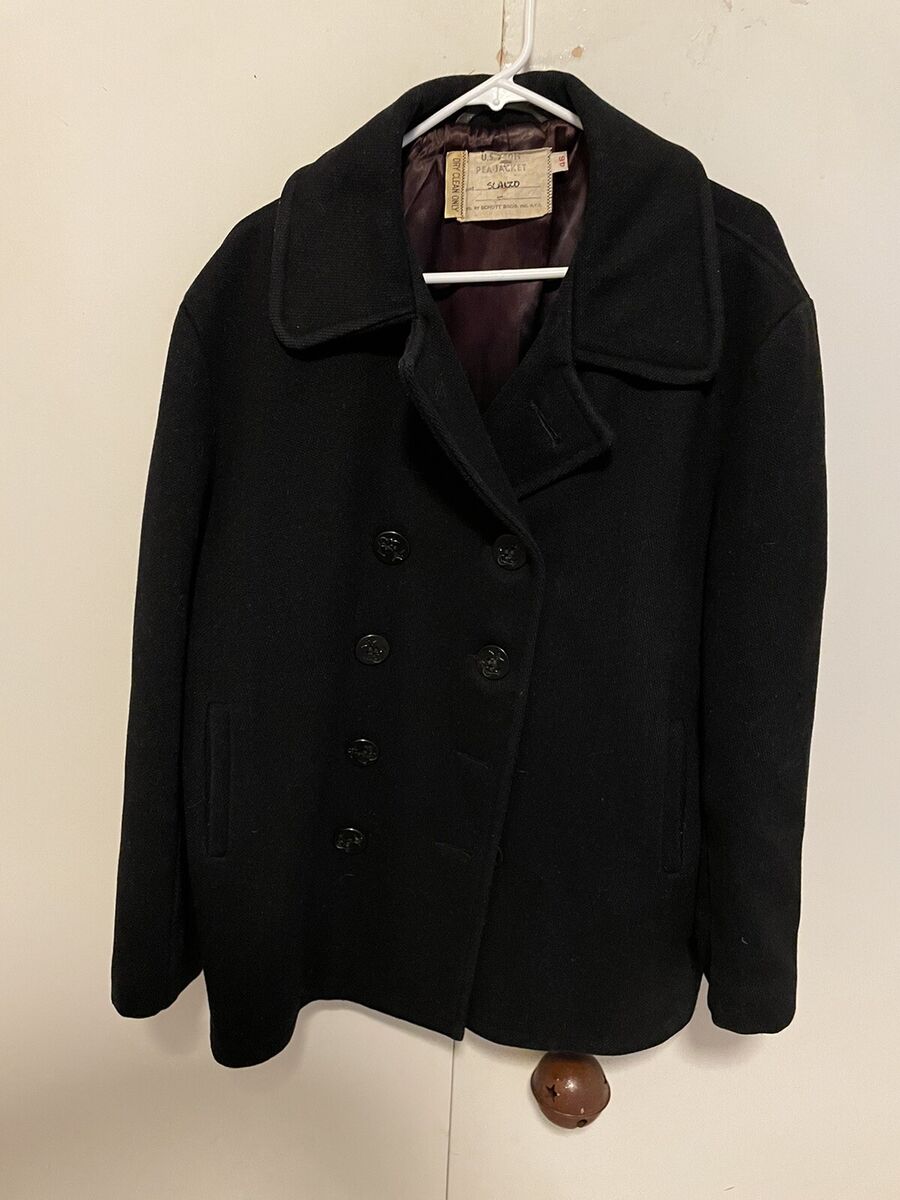 Schott NYC U.S. 740N Classic Melton Wool Navy Pea Coat Black USA