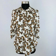 Attention Top Womens Casual Popover Funky Artsy Unique Roll Tab Sleeves S