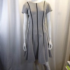 Calvin Klein Womens 6 Dress White Black A-line Geometric Design Stretch Flare 