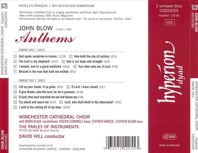 WINCHESTER CATHEDRAL CHOIR JOHN BLOW ANTHEMS NEW CD