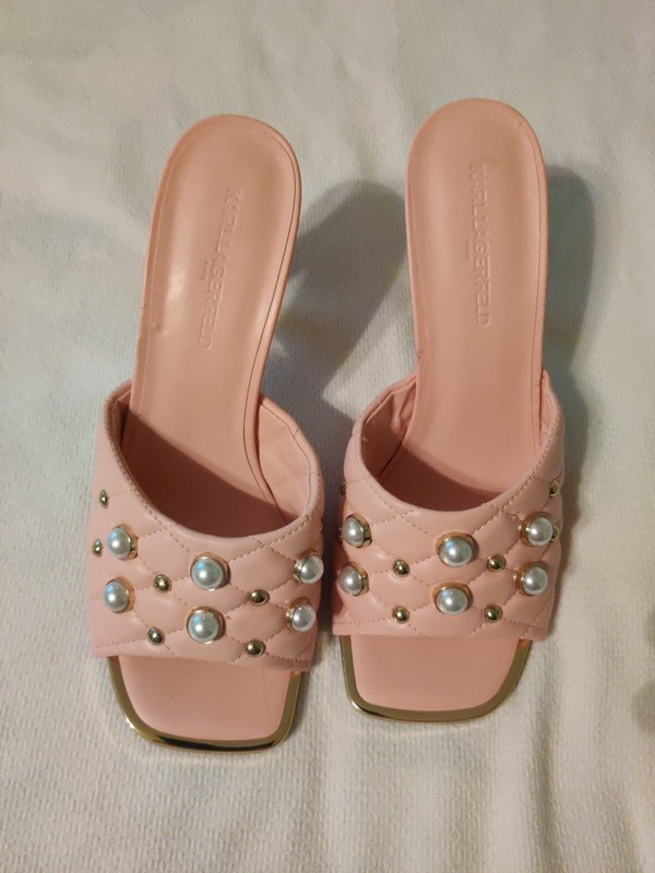 Karl Lagerfeld Paris Amina Pearl Studded Heeled Mule Barbie Pink Size 8.5