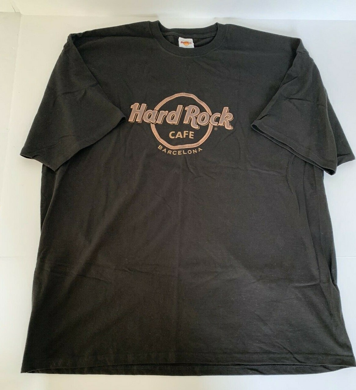 Hard Rock Cafe Barcelona Leather Like Logo T-Shirt Black Short Sleeve Mens XXL image 4