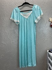 Blue w/FLORAL EMBROIDERY CARRIAGE COURT SEAR LONG NYLON GOWN Size XS