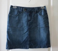 Faded Glory Vintage Knee-Length Pencil Blue Denim Skirt w/ Pocket Decor Size 4