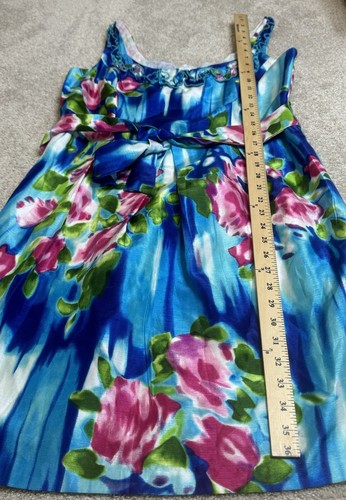 Vestido Corto Soho Apparel LTD Talla 12 Azul Rosa Volantes Sin Mangas Ajuste Acampanado - Imagen 7 de 13
