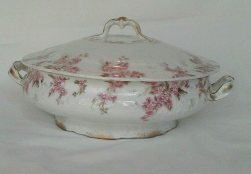 Vintage GDA Limoges Covered Vegetable Bowl - Pink Flowers - Picture 4 of 11