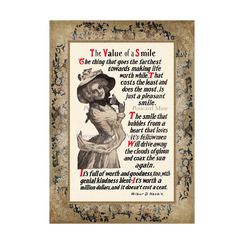 The Value Of A Smile Poem Lady Cotton Fabric Block Quilt Panel Sewing Applique