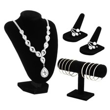 4 Pcs Velvet Jewelry Display Set Velvet Necklace Bust Holder Bracelet Black