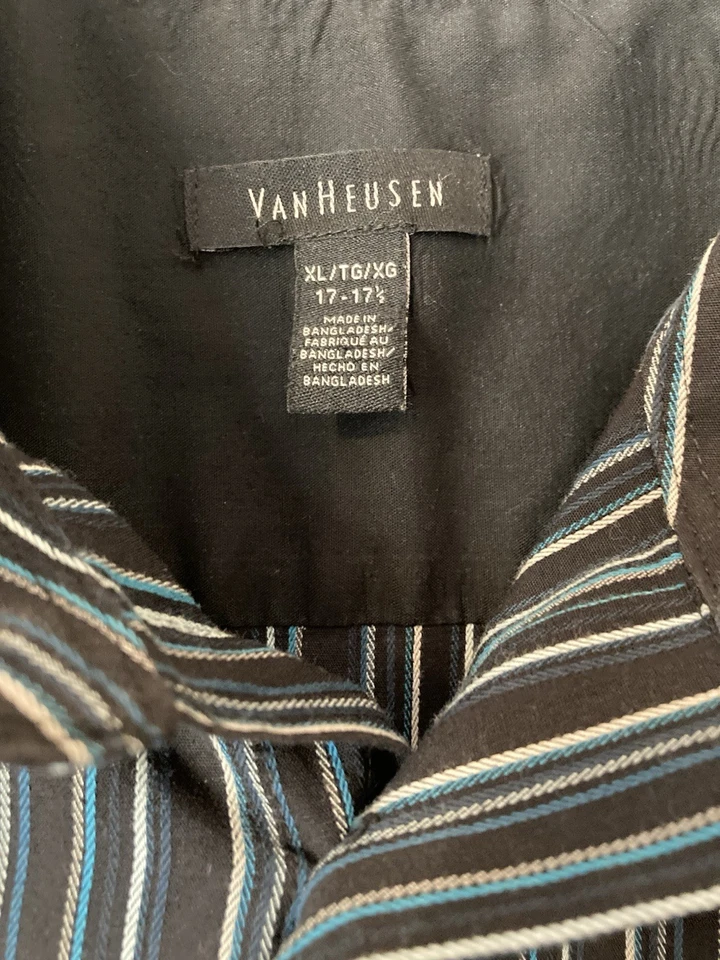 Van Heusen Men’s Button Down Long Sleeve Striped XL 17 To 17.5 Teal, Black, Whit - Image 2 of 4