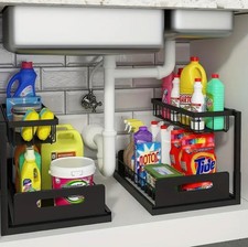 2 Tier Under Sink Organizer Sliding Storage Rack Kitchen Bathroom Cabinet Shelf