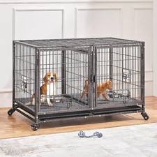 Stackable Dog Crate Open Top Pet Metal Crate Kennels with Divider  Water Bowls