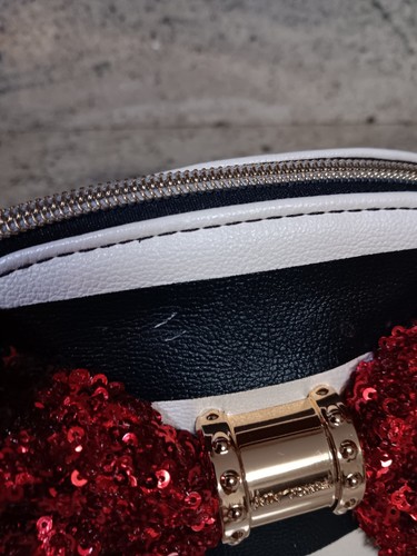 Betsey Johnson Oh Bow Red Sequin Black & Off White Stripe Clutch Purse - Picture 5 of 6