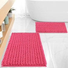 Luxury Chenille Hot Pink Bathroom Rugs Bath Mats Sets, Extra Soft and Absorbent