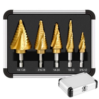 5PCS Titanium Step Drill Bit - 4241 HSS Step Bit with Two Spiral Grooved, 50 ...