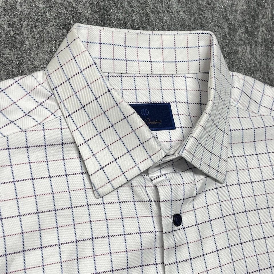Camisa de vestir David Donahue 17,5 34/35 ajuste a cuadros rojo blanco azul para hombre Foto 4 de 4
