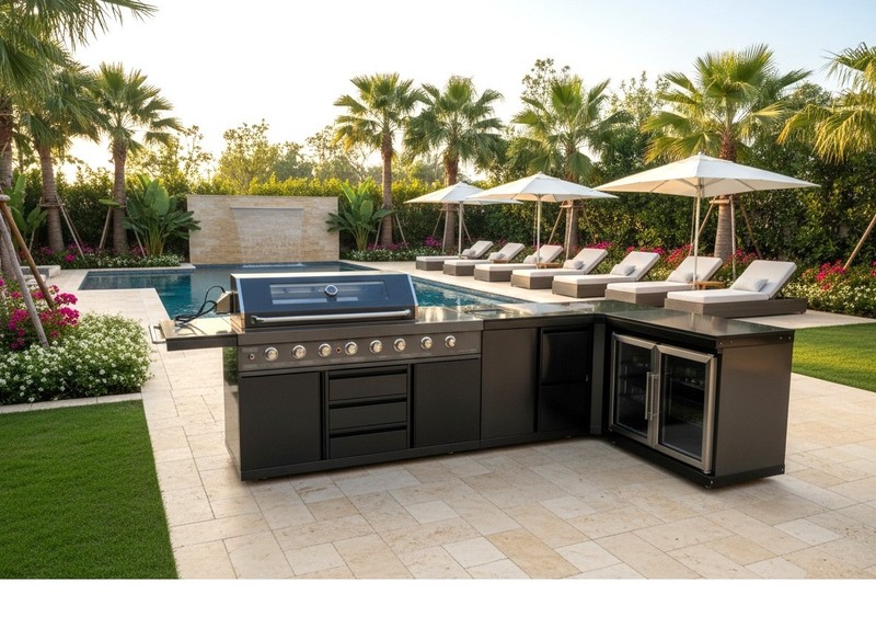 4 Piece Black Stainless Steel Grill Outdoor Kitchen Grill Refrigerator Sink  HOT