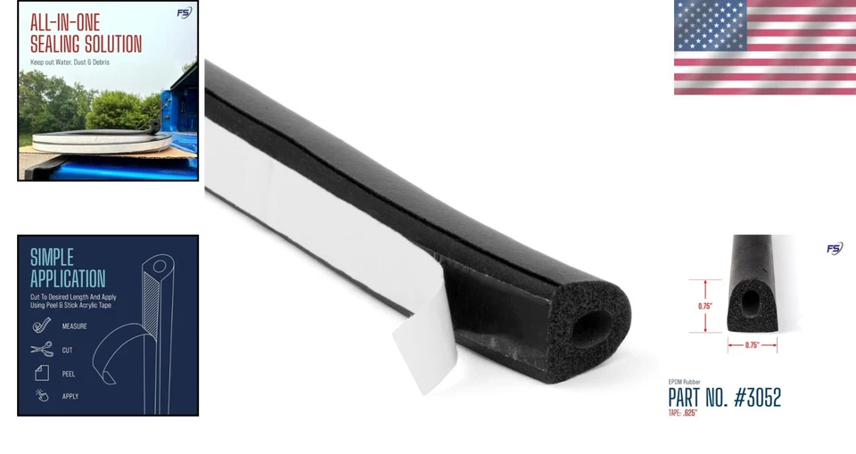 FlexSeals 25ft EPDM Rubber D-Shaped Weather Seal Tape - Matte Finish & Adhesive - Image 2 of 4