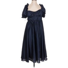 Fame And Partners Milkmaid Puff Sleeve Cocktail Navy Satin Midi Dress Size 12