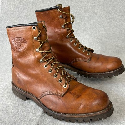 Vintage Chippewa Logger Boots Mens Brown Leather Vibram Sole 