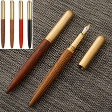 Fountain Pen Wood & Brass Fine Nib w/ Ink Converter – 4 Color Variants