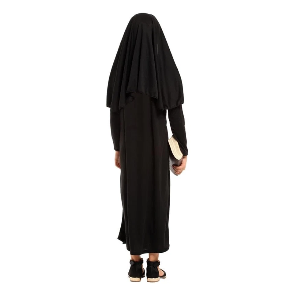 Vestido Monja Disfraz Halloween Traje Bata Negra con Cuello Blanco y Tocado... Foto 2 de 4